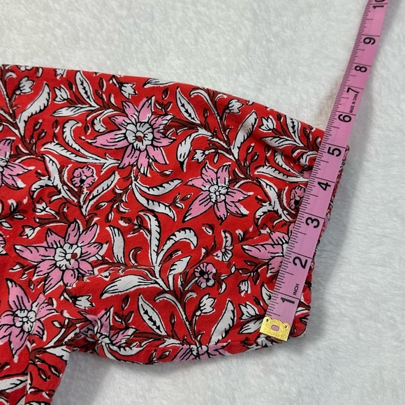 LOFT Red and White Boho Preppy Floral Tiered Ruffled Midi Dress with V-Neck - Picture 6 of 14